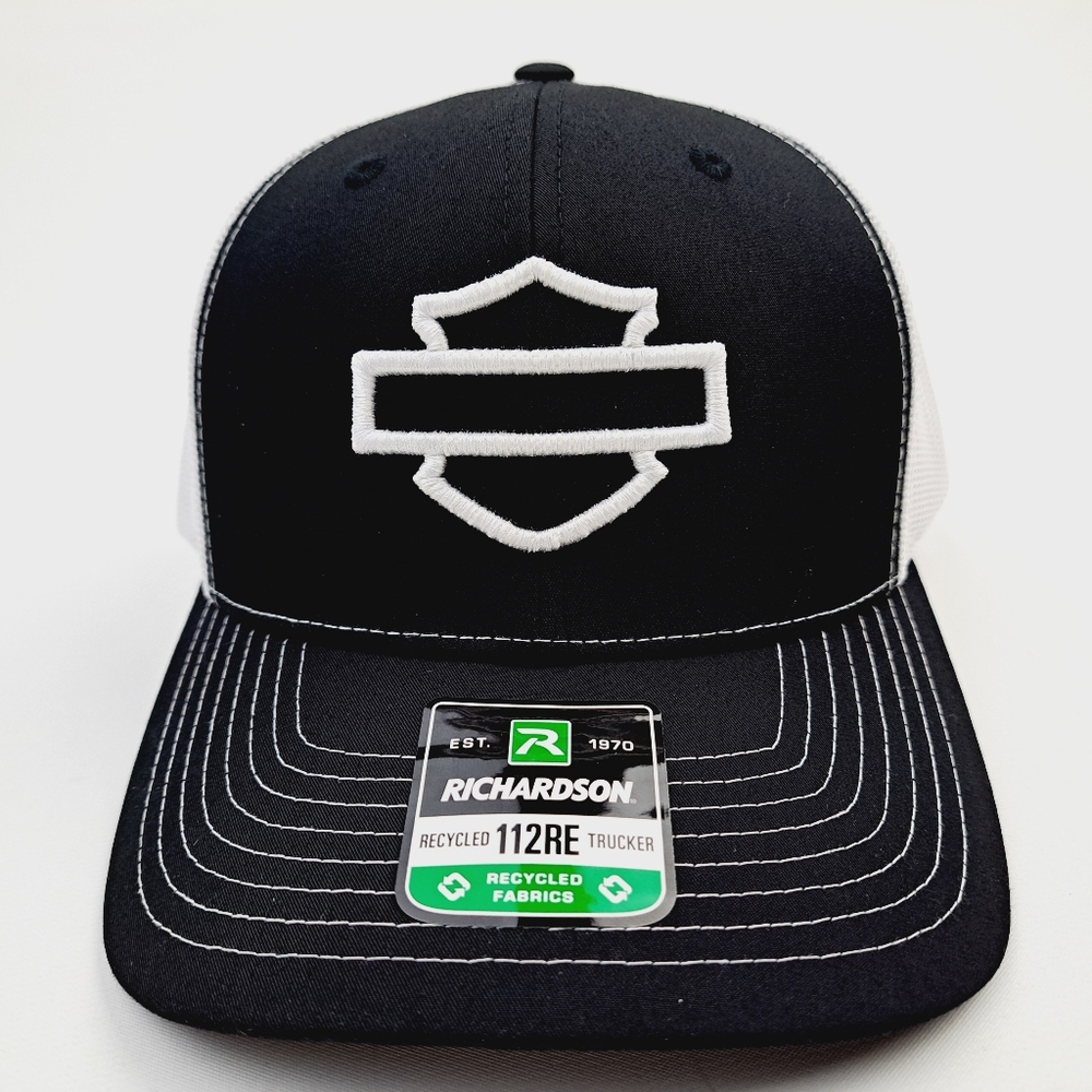 Harley Bar & Shield Richardson Snapback Baseball Cap Hat Black Embroidered